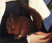 HOLBEIN, Hans the Younger Portrait of a Lady with a Squirrel and a Starling (detail) sf oil painting on canvas